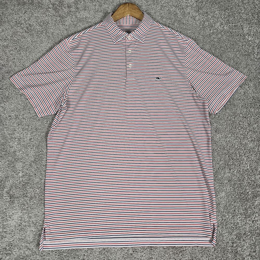 Vineyard Vines Polo Shirt Mens Large White Blue Red Stripe Sankaty OTG Golf